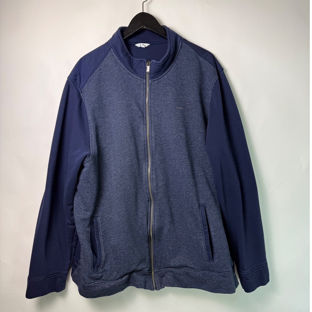 Calvin Klein Mens XXL Full Zip Jacket Navy Blue Textured Mixed Media Mock Neck